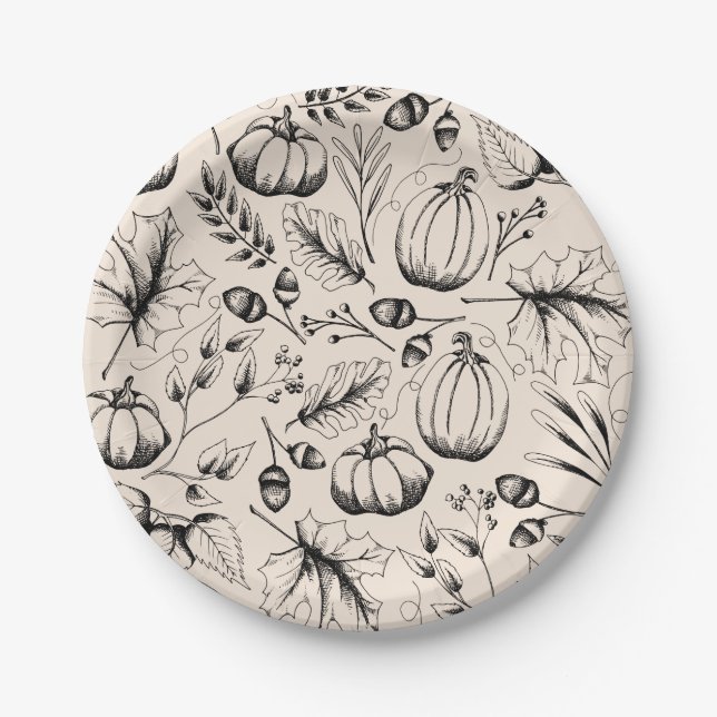 Fall Harvest Pumpkin Paper Plate (Front)