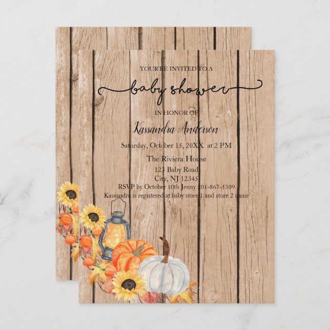 Fall Harvest Pumpkin Rustic  Baby Shower Invitation (Front/Back)