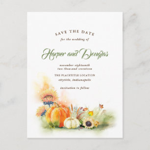 Fall Harvest Pumpkins and Sunflowers Save the Date Announcement Postcard