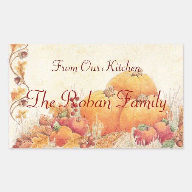 Fall Harvest Pumpkins Homemade From The Kitchen of Rectangular Sticker (Front)