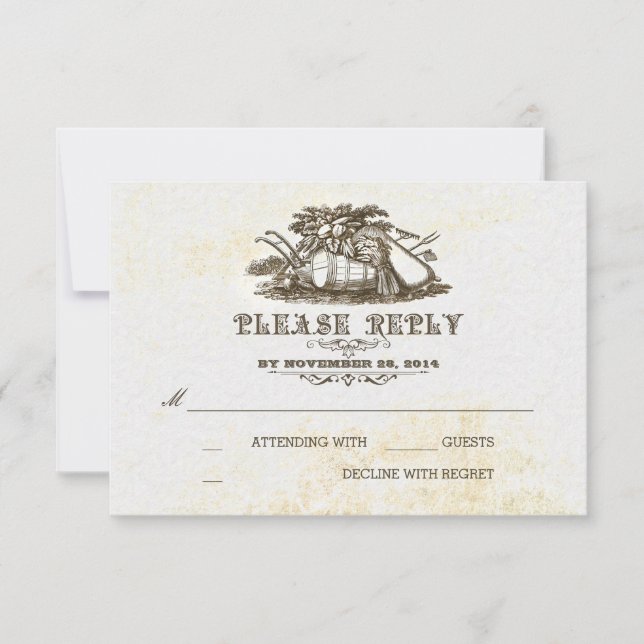 Fall harvest rustic country wedding RSVP card (Front)