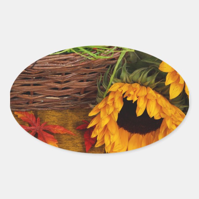 Fall Harvest Sunflowers Oval Sticker (Front)