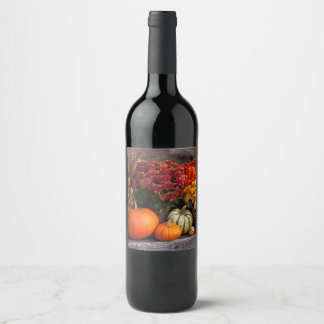 Fall Harvest Tablescape - Autumn Pumpkins Flowers Wine Label