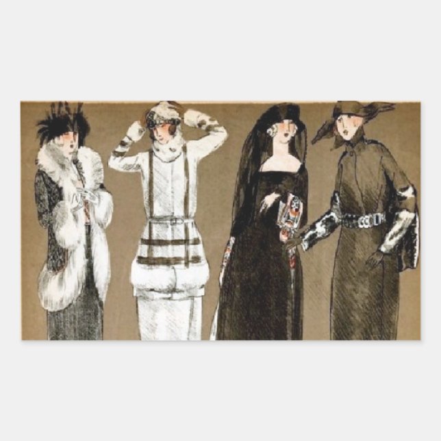 Fall Haute Couture 1920s illustration Rectangular Sticker (Front)