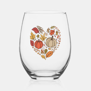 Fall Heart Cottagecore Pumpkin Heart Thanksgiving Stemless Wine Glass