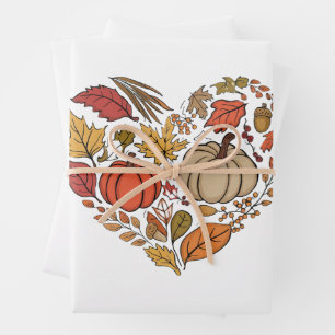 Fall Heart Cottagecore Pumpkin Heart Thanksgiving  Wrapping Paper Sheet