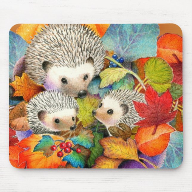Fall Hedgehog Mousepad Mouse Mat (Front)