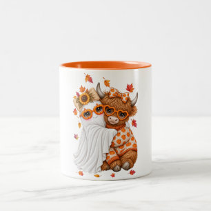 fall highland cow ghost Autumn Fall Halloween Two-Tone Coffee Mug
