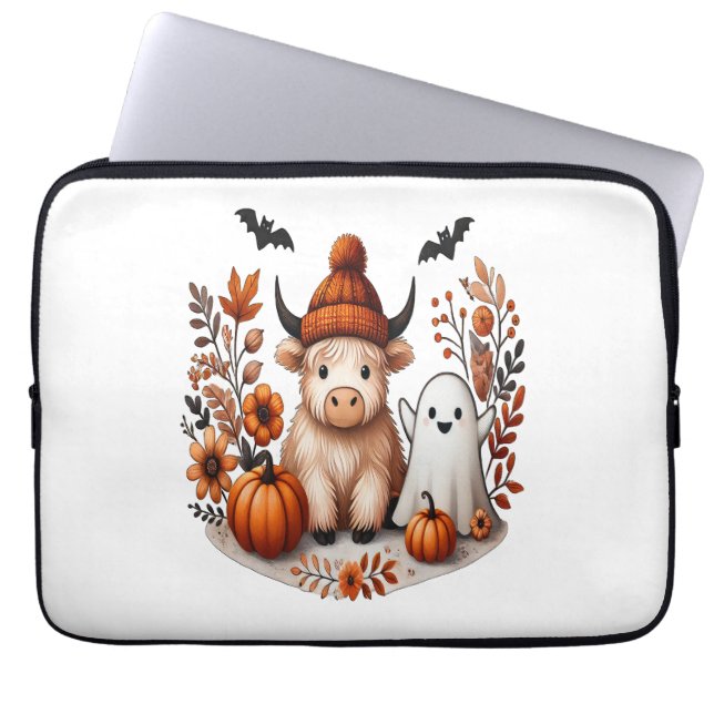 Fall Highland Cow Ghost , Autumn  Laptop Sleeve (Front)