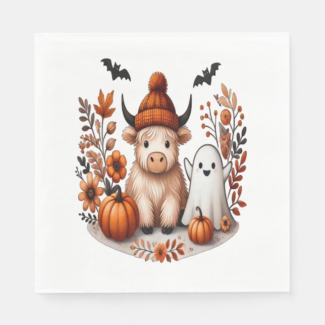 Fall Highland Cow Ghost , Autumn  Napkin (Front)