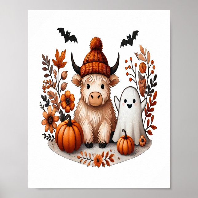 Fall Highland Cow Ghost , Autumn  Poster (Front)