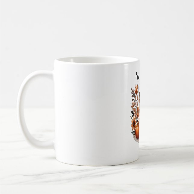 Fall Highland Cow Ghost Png, Autumn Png Coffee Mug (Left)