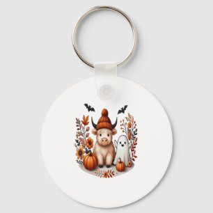 Fall Highland Cow Ghost Png, Autumn Png Key Ring