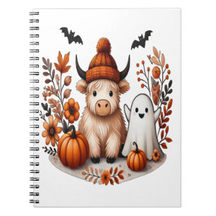 Fall Highland Cow Ghost Png, Autumn Png Notebook