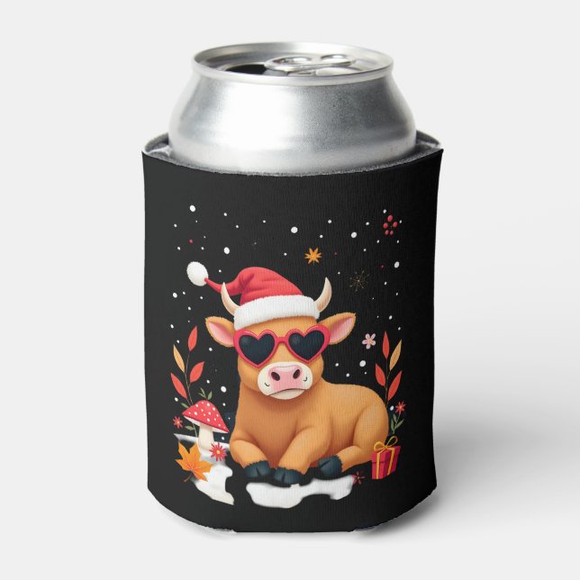 Fall Highland Cow Pumpkin Bow Christmas Girls Kids Can Cooler (Can Front)
