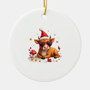 Fall Highland Cow Pumpkin Bow Christmas Girls Kids Ceramic Ornament