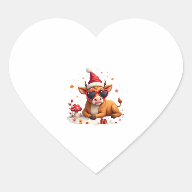 Fall Highland Cow Pumpkin Bow Christmas Girls Kids Heart Sticker (Front)