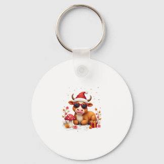 Fall Highland Cow Pumpkin Bow Christmas Girls Kids Key Ring