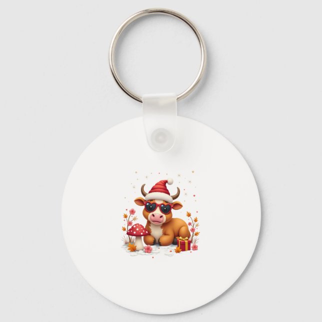 Fall Highland Cow Pumpkin Bow Christmas Girls Kids Key Ring (Front)