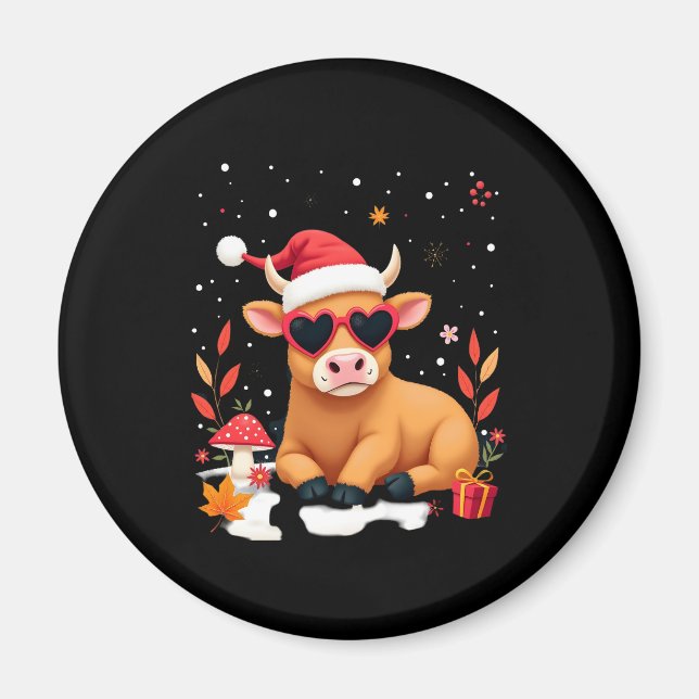 Fall Highland Cow Pumpkin Bow Christmas Girls Kids Magnet (Front)