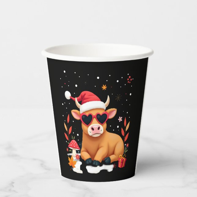 Fall Highland Cow Pumpkin Bow Christmas Girls Kids Paper Cups (Front)