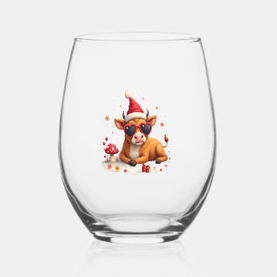 Fall Highland Cow Pumpkin Bow Christmas Girls Kids Stemless Wine Glass