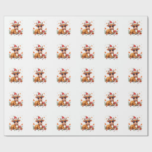 Fall Highland Cow Pumpkin Bow Christmas Girls Kids Wrapping Paper