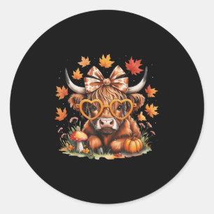 Fall Highland Cow Pumpkin Bow Thanksgiving Fall Gi Classic Round Sticker