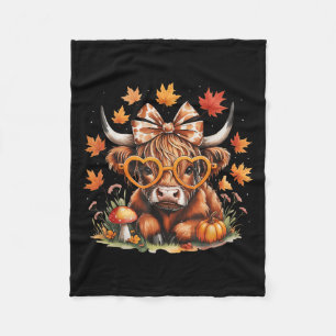 Fall Highland Cow Pumpkin Bow Thanksgiving Fall Gi Fleece Blanket