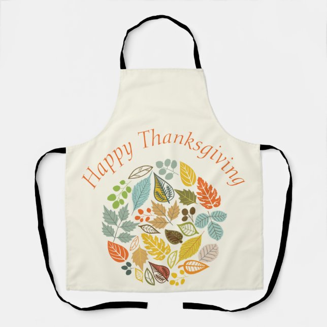 Fall Holiday Happy Thanksgiving Colourful Leaves Apron (Front)