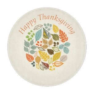 Fall Holiday Happy Thanksgiving Colourful Leaves Cutting Board