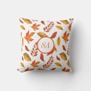 Fall Home Decor Autumn Leaves Orange Maple White Cushion