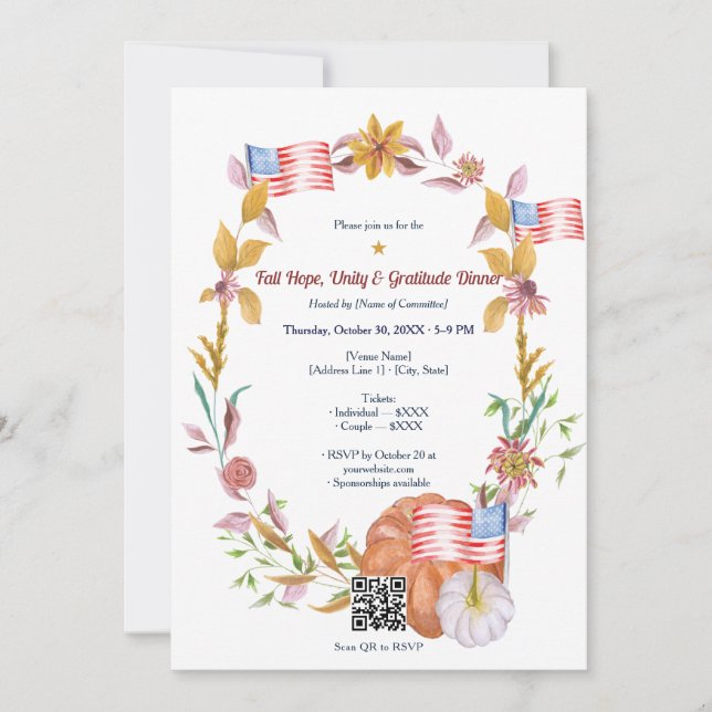 Fall Hope, Unity & Gratitude Dinner Fundraiser Invitation (Front)