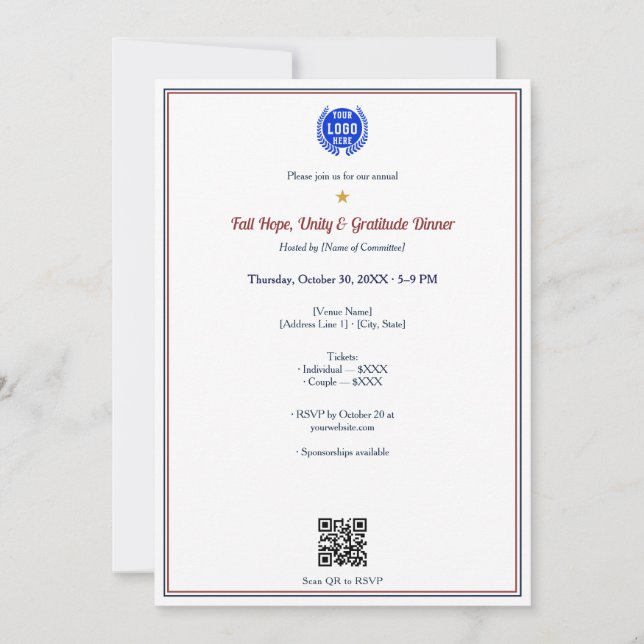 Fall Hope Unity Gratitude Logo Fundraiser Dinner Invitation (Front)
