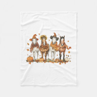 Fall Horse Thanksgiving Horse Autumn Leaves Wester Fleece Blanket