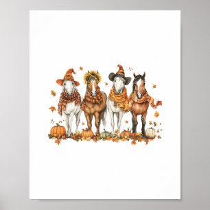 Fall Horse Thanksgiving Horse Autumn Leaves Wester Poster