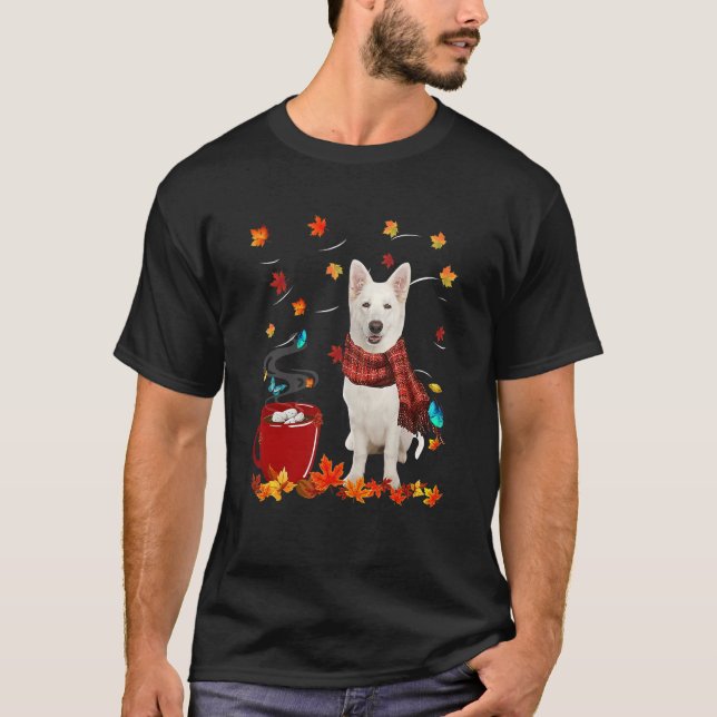 Fall Hot Chocolate White German Shepherd T-Shirt (Front)