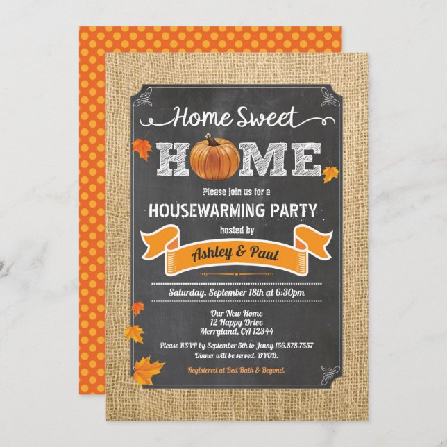 Fall housewarming party rustic wood autumn pumpkin invitation (Front/Back)