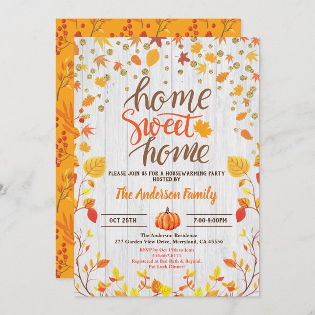 Fall housewarming party rustic wood couples shower invitation (Front/Back)