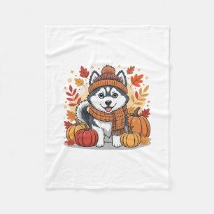 Fall Husky Pumpkins Thanksgiving Cosy Pet Lover Se Fleece Blanket