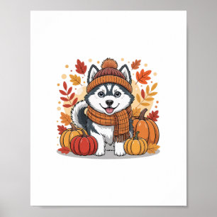 Fall Husky Pumpkins Thanksgiving Cozy Pet Lover Se Poster