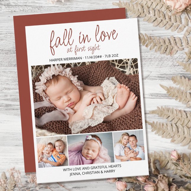 Fall in Love at First Sight 4 Photo Autumn Birth Announcement (Creator Uploaded)