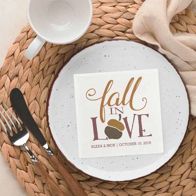 Fall in Love | Autumn Acorn Wedding Engagement Napkin (Creator Uploaded)