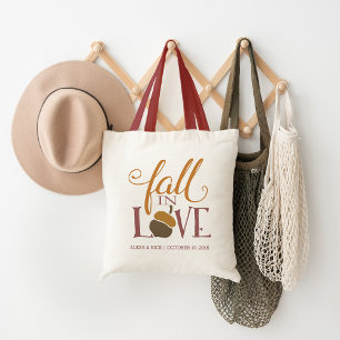 Fall in Love Autumn Acorn Wedding Favour Tote Bag