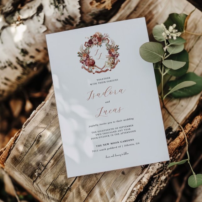 Fall In Love | Autumn Blooms Wedding Crest Invitation (Creator Uploaded)