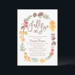 Fall in Love Autumn Bridal Shower Invitation<br><div class="desc">Modern fall bridal shower invitation framed by our exclusive hand-painted watercolor wreath with an autumnal theme. Text says "Fall in Love" in chic hand lettered type brush script typography. This comes with a matching pattern design on the back for an extra special touch.</div>