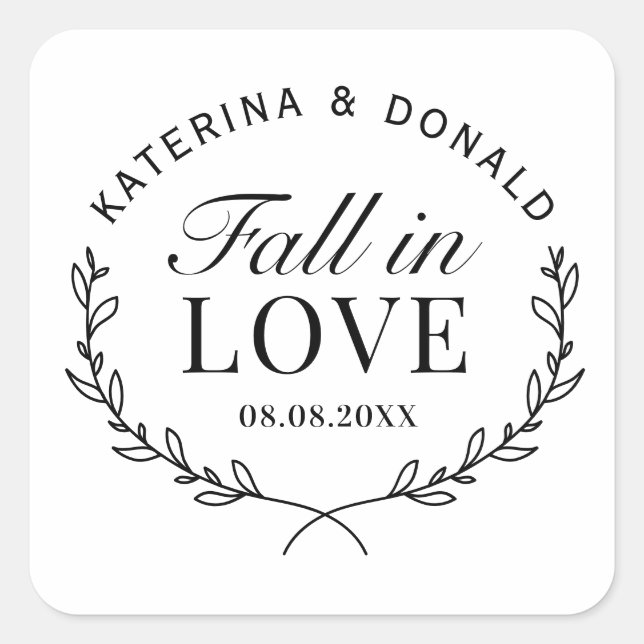 Fall in Love Autumn Bridal Shower Rustic Wedding Square Sticker (Front)