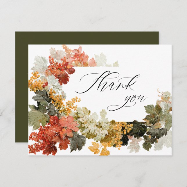 Fall in Love Autumn Calligraphy Bridal Shower Thank You Card (Front/Back)