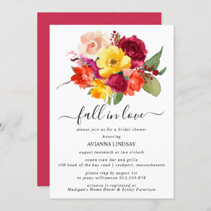 Fall in Love Autumn Colours Floral Bridal Shower Invitation
