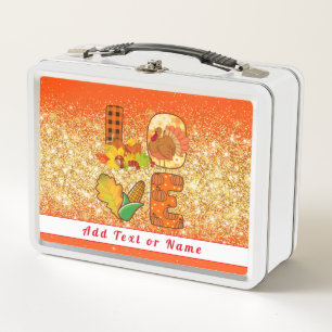 Fall In Love Autumn Customise Text and Colour Metal Lunch Box